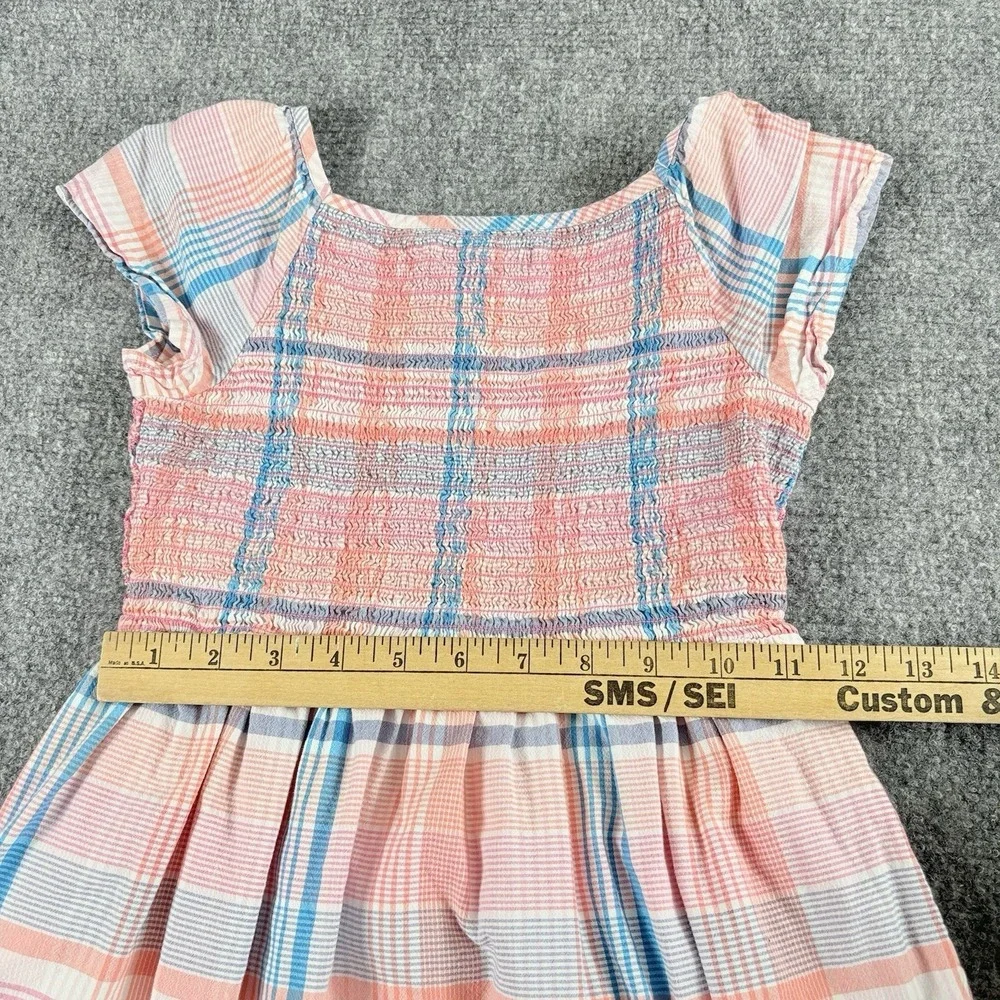 Lands' End Dress Girls 8 Pink Plaid Smocked Cottagecore Boho‎ Fairy Pockets